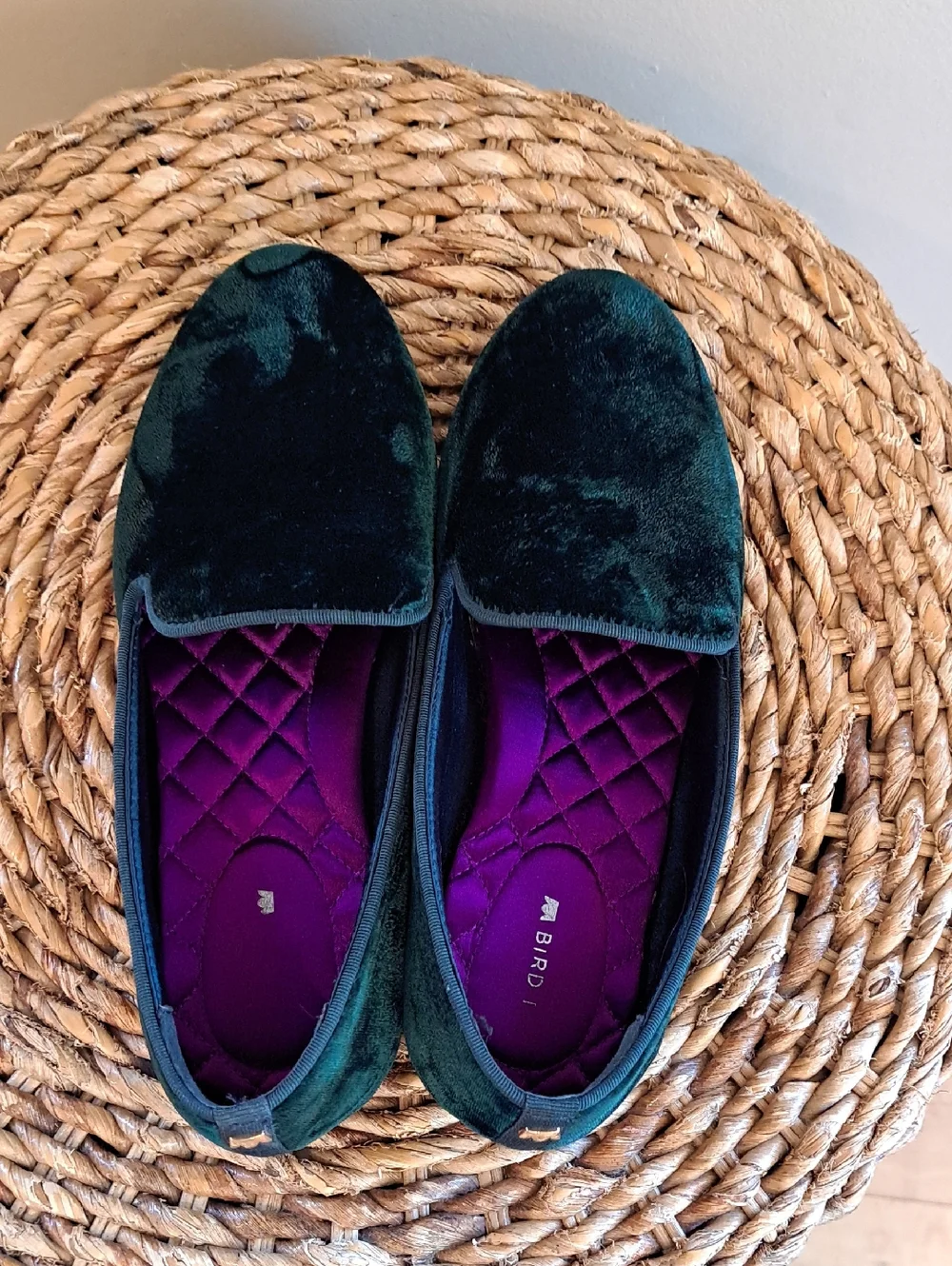 Birdies Womens Starling Green Velvet Preppy/Festive/Holiday Smoking Loafers 6.5
